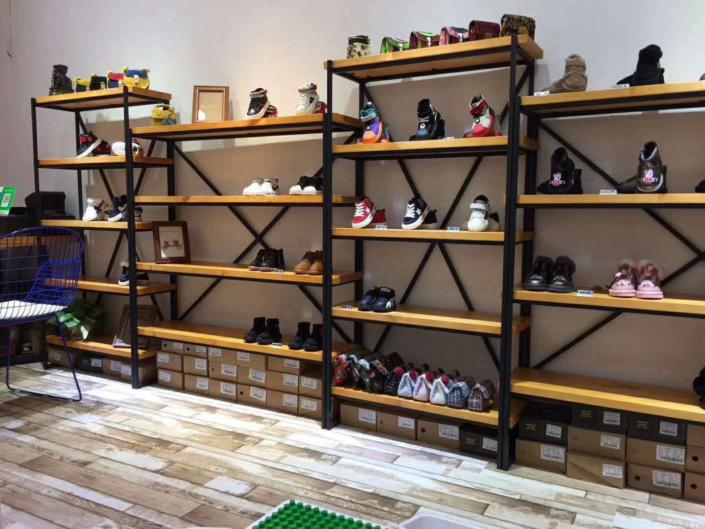 组装鞋店鞋架货架展示架落地童鞋实木鞋架铁艺拼装店铺创意鞋货架