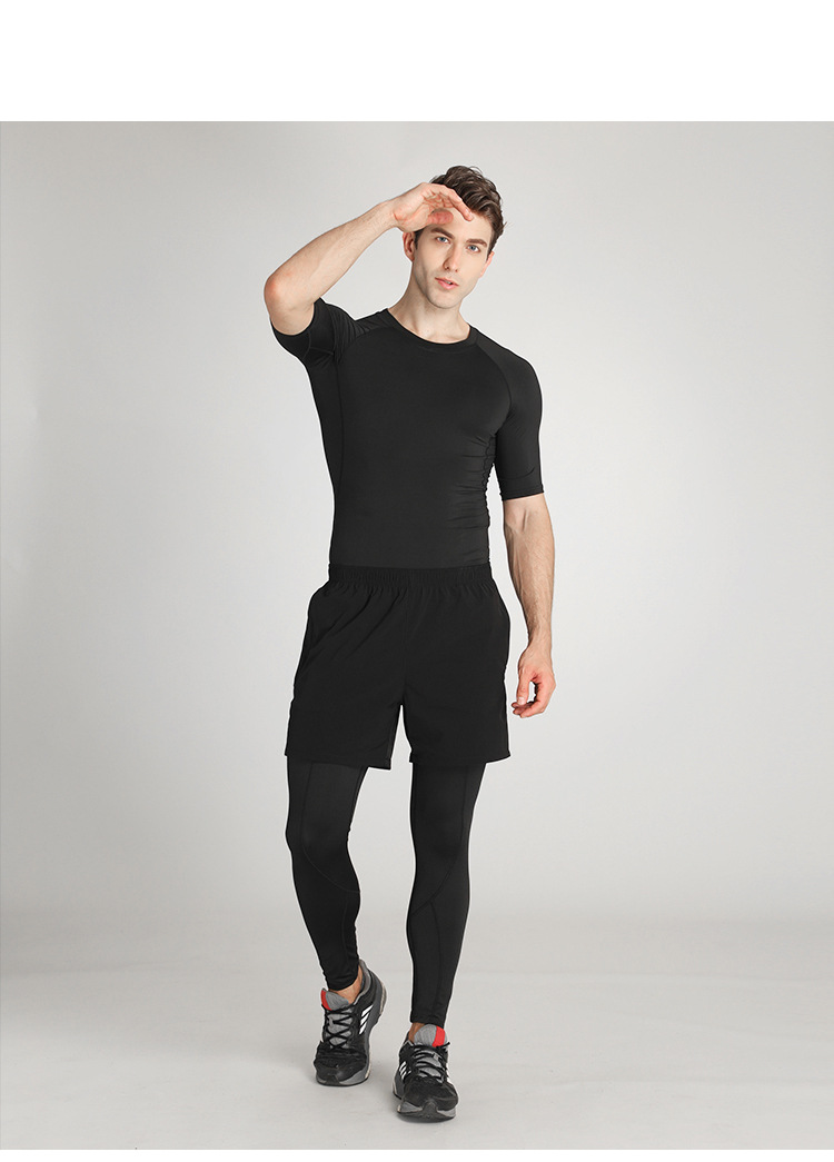 健身服男速干紧身衣服训练房运动套装篮球装备晨跑服装五件套跑步