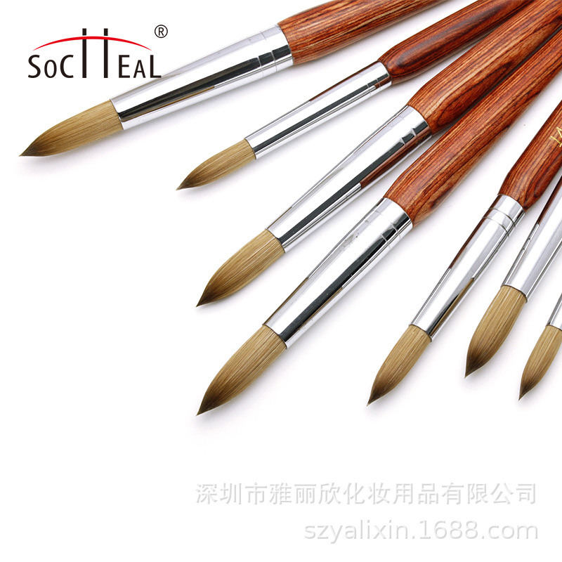 Amazon Hot Sale Imported Wool Manicure Brush Wooden Pole UV Pen Kolinsky Carved Crystal Painted Nail Polish Pen
