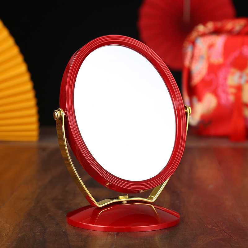 厂家直供双面旋转镜子红色新娘陪嫁用品镜子梳妆台化妆镜现货批发