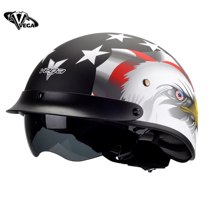 美国vega复古半盔机车摩托车头盔男电动车半覆式女夏季轻便太子盔