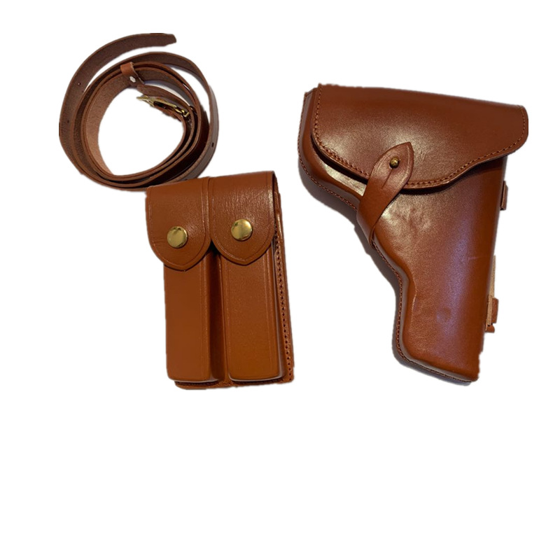 92式黄牛皮枪套92g三件套手枪套真皮54式皮套军迷正品收藏影视道