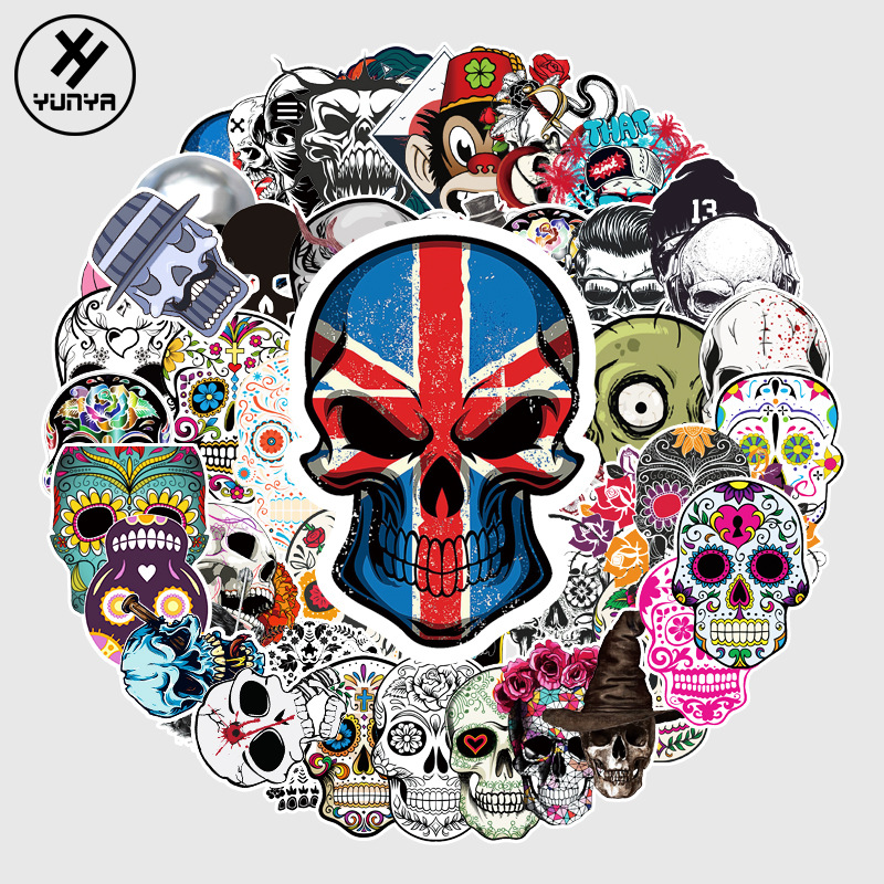50张幻彩恐怖骷髅头鬼脸涂鸦贴纸 万圣节行李箱平板笔记本贴纸