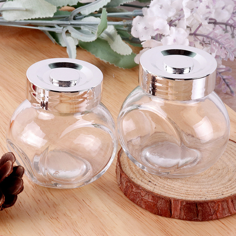 玻璃调味瓶储物罐扁鼓玻璃瓶透明玻璃瓶子喜糖瓶茶叶罐糖罐密封罐