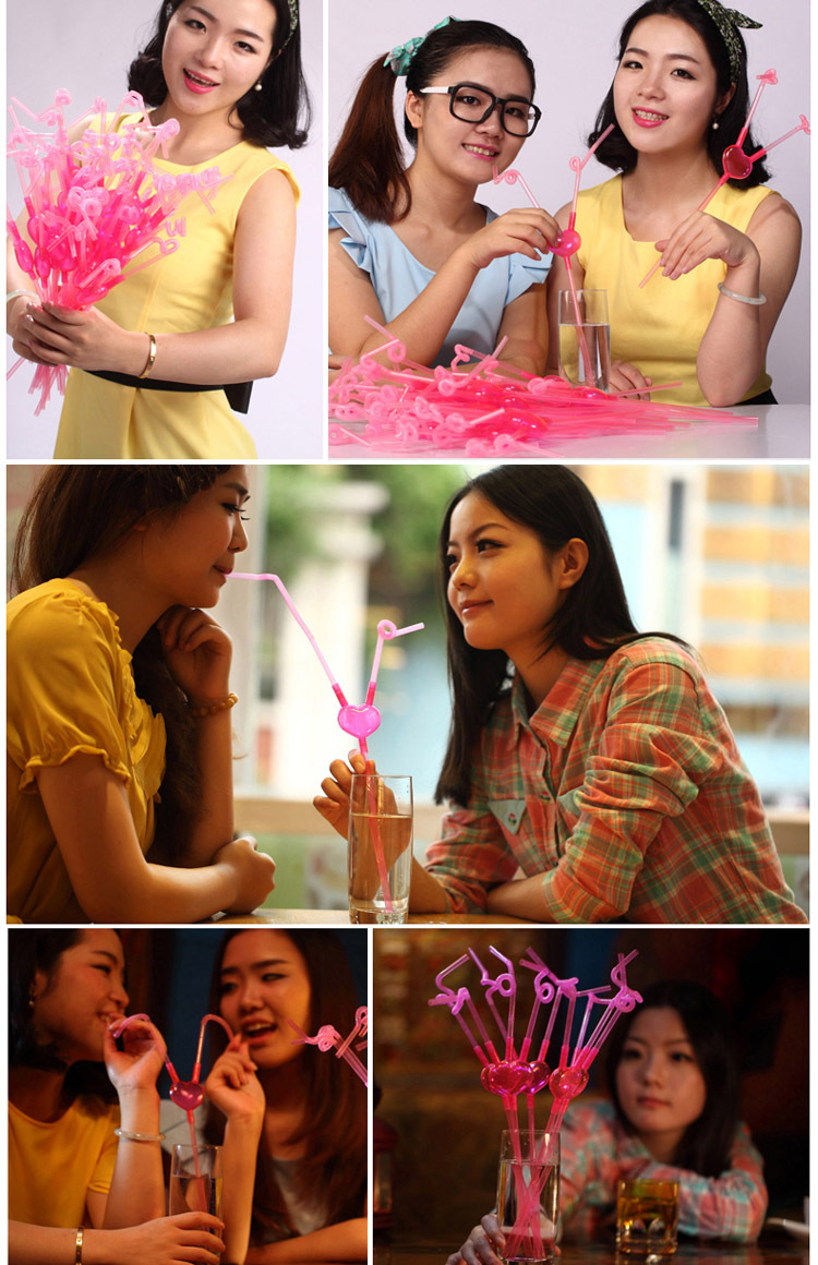 独立装爱心双人艺术吸管儿童情侣吸管情人节生日酒吧派对造型吸管