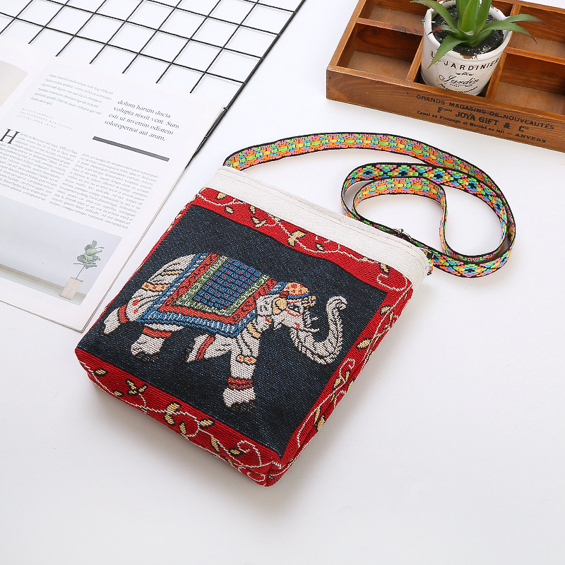 云南傣族非物质文化遗产绣花帆布斜跨包淑女风清纯手机包零钱袋