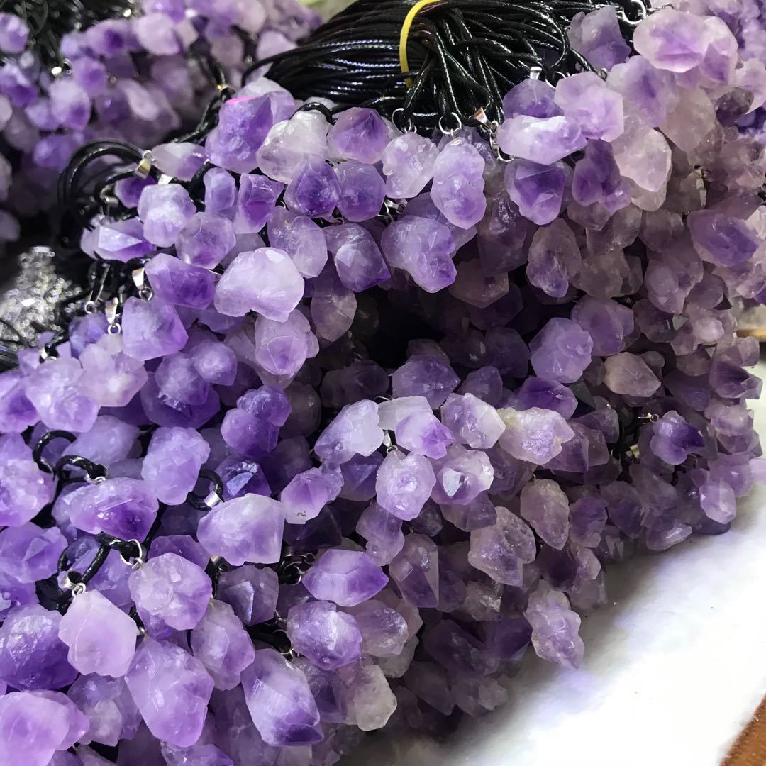 天然紫水晶吊坠 diy项链原石紫晶花簇礼品男女款吊坠饰品挂件挂坠