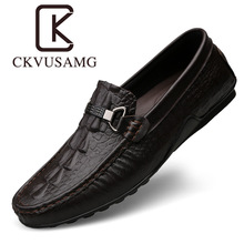 CKVUSAMG男鞋冬季男士商务休闲皮鞋真皮韩版加绒黑色一脚蹬豆豆鞋