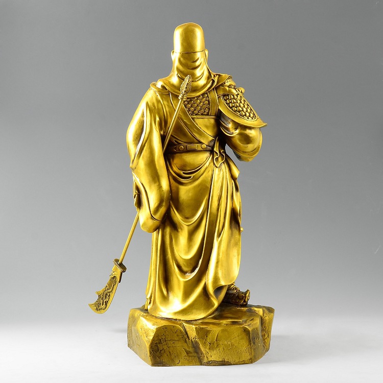 提刀关公摆件 武财神关二爷黄铜像公司店铺客厅家居装饰品