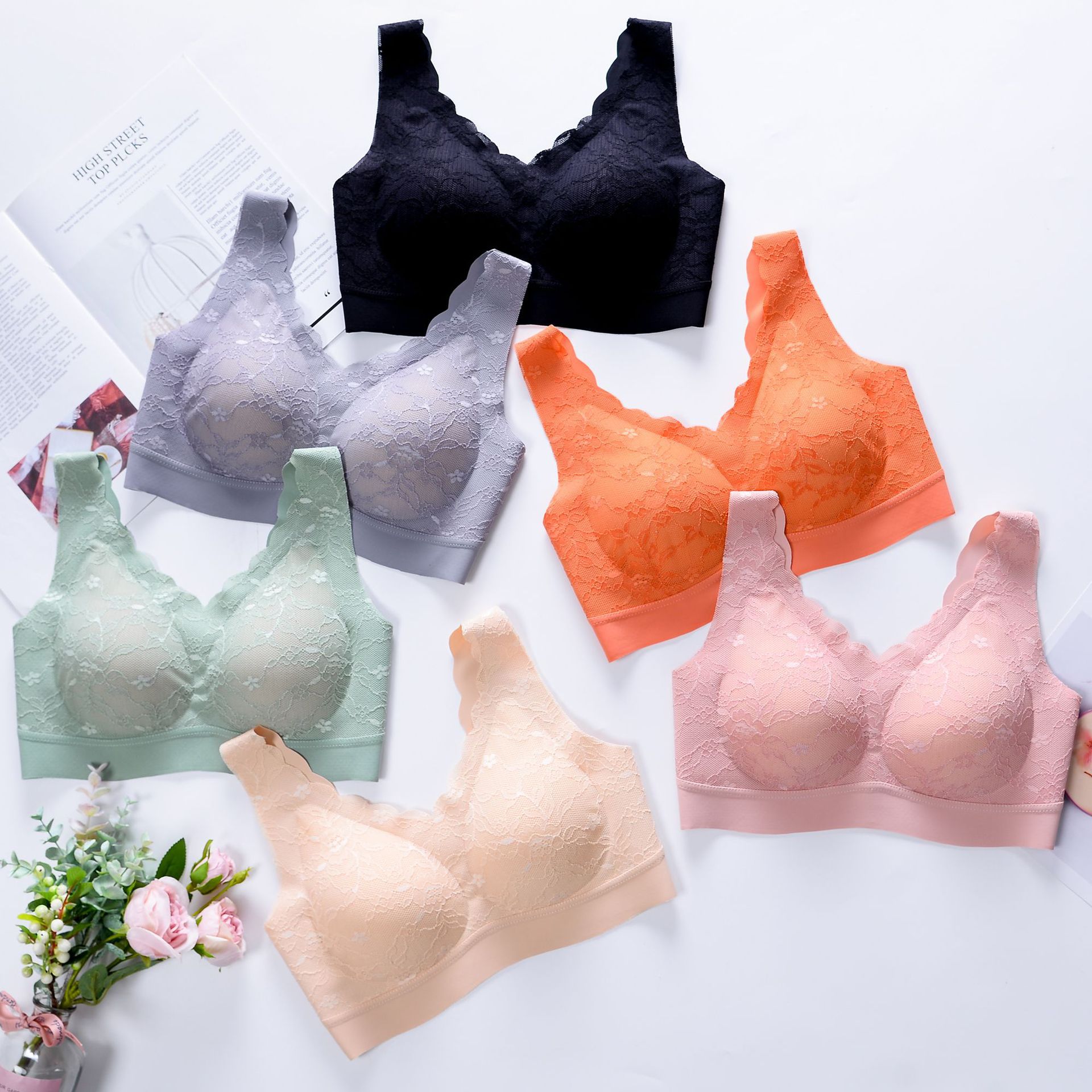 泰国天然2.0乳胶内衣n女无痕一片式无钢圈背扣文胸背心式安心胸罩