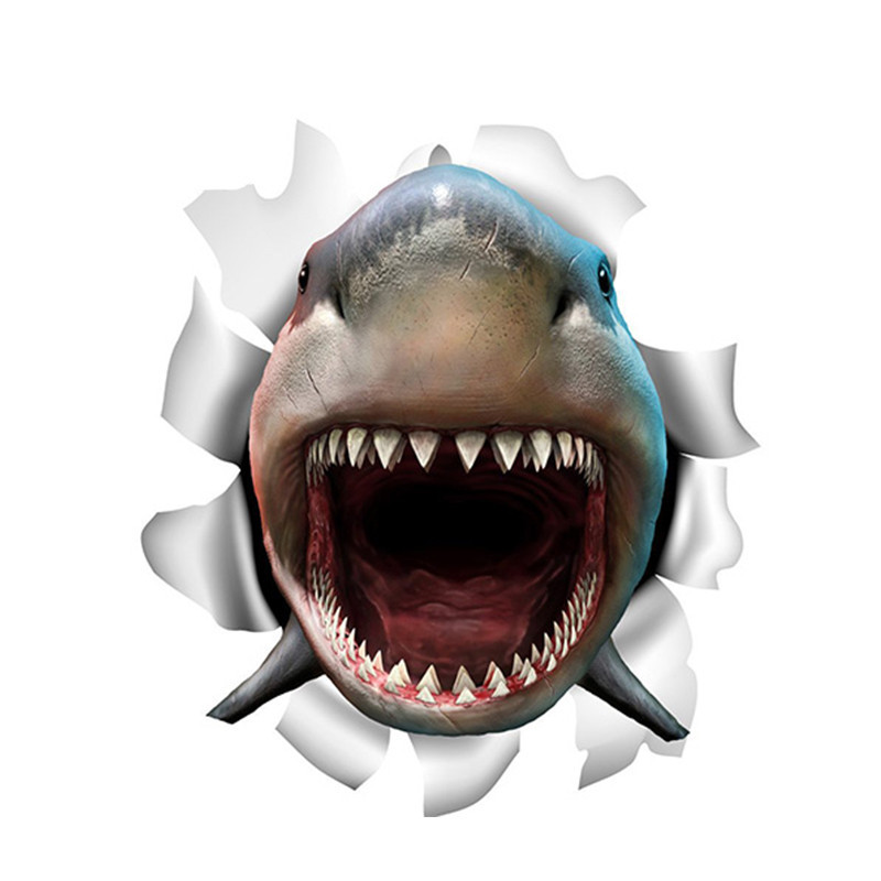 aliauto3d鲨鱼乙烯基贴纸撕毁金属个性鱼摩托车汽车车贴纸13x12cm