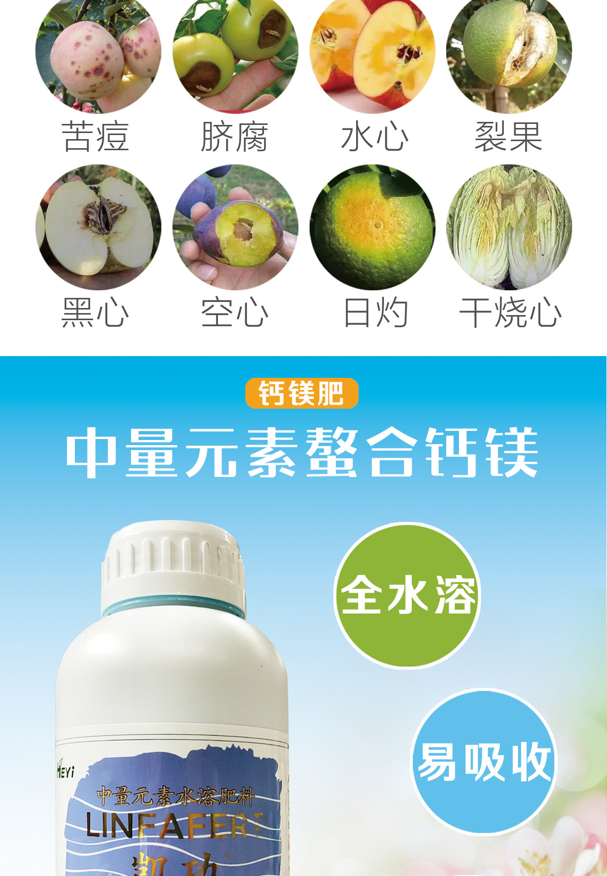 钙镁肥中微量元素肥活性炭有机质钙镁烧心裂果黄叶苦痘病补钙