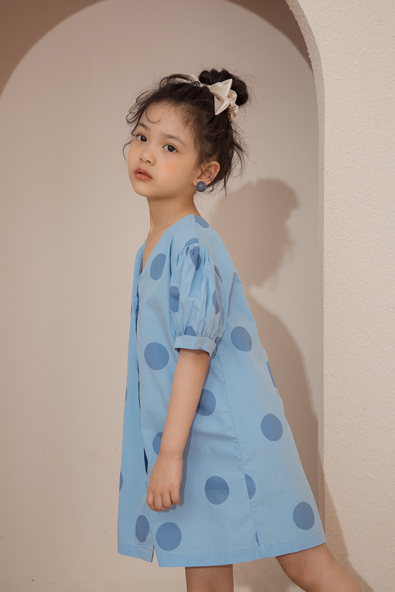 小懒猫童装夏季新品儿童韩版亲子装连衣裙女童圆点宽松长裙