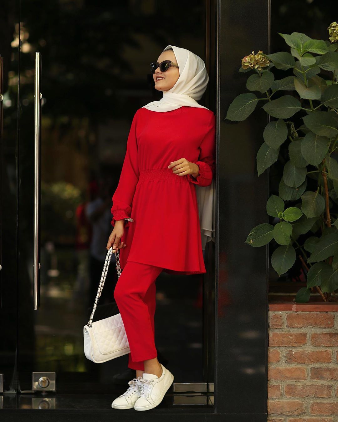 m130#穆斯林时尚大码两件套装跨境女装阿拉伯少女纯色长袖套装