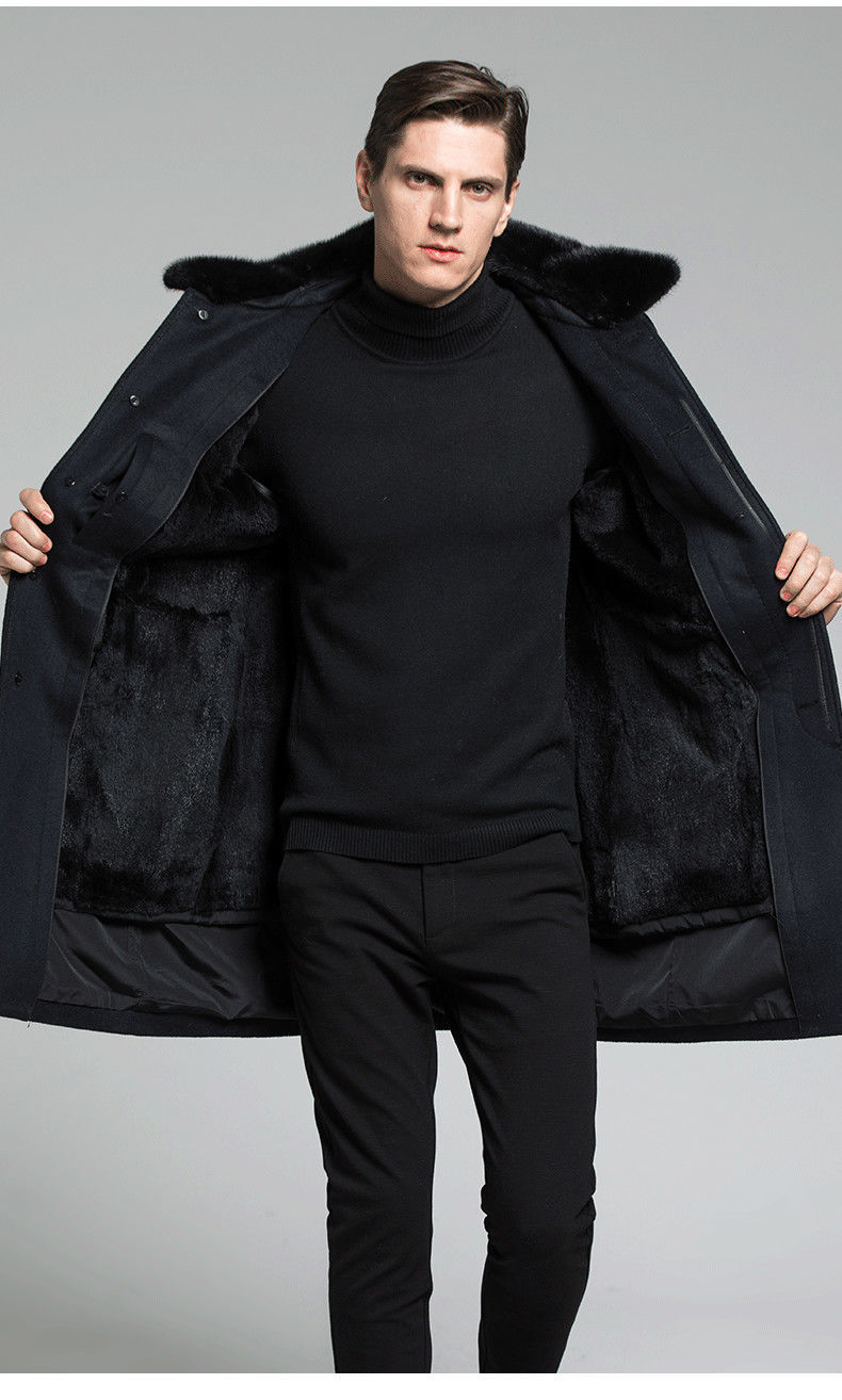 尼克服男水貂内胆中长款毛呢男装外套派克服整貂水貂皮大衣2020冬