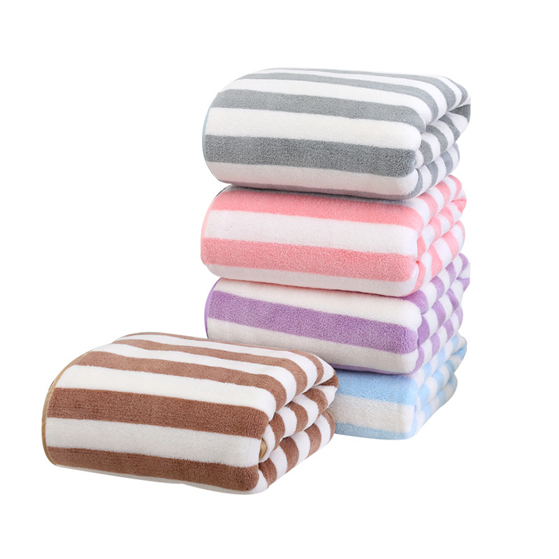 Wholesale Wide Striped Coral Fleece Bath Towel Unisex Household Beach Towel Thickened Bath Towel Soft Adult Bath Towel