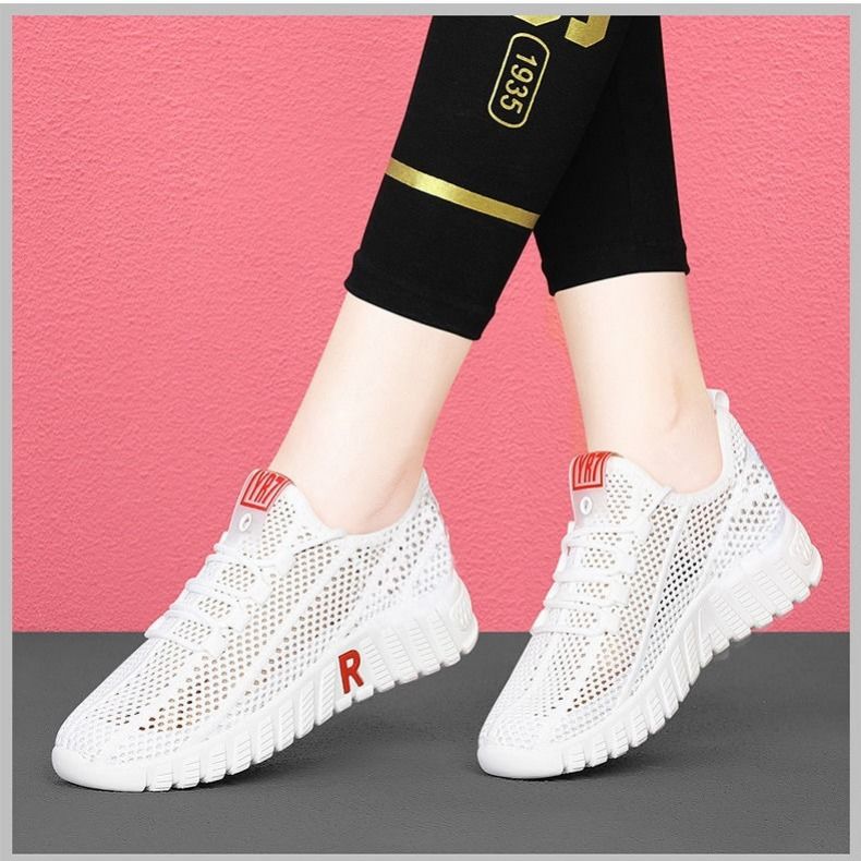One Piece Dropshipping Summer Mesh Shoes Women's Breathable Hollow Mesh Surface Sneaker Versatile Casual Shoes Soft Bottom Women's Shoes Pumps