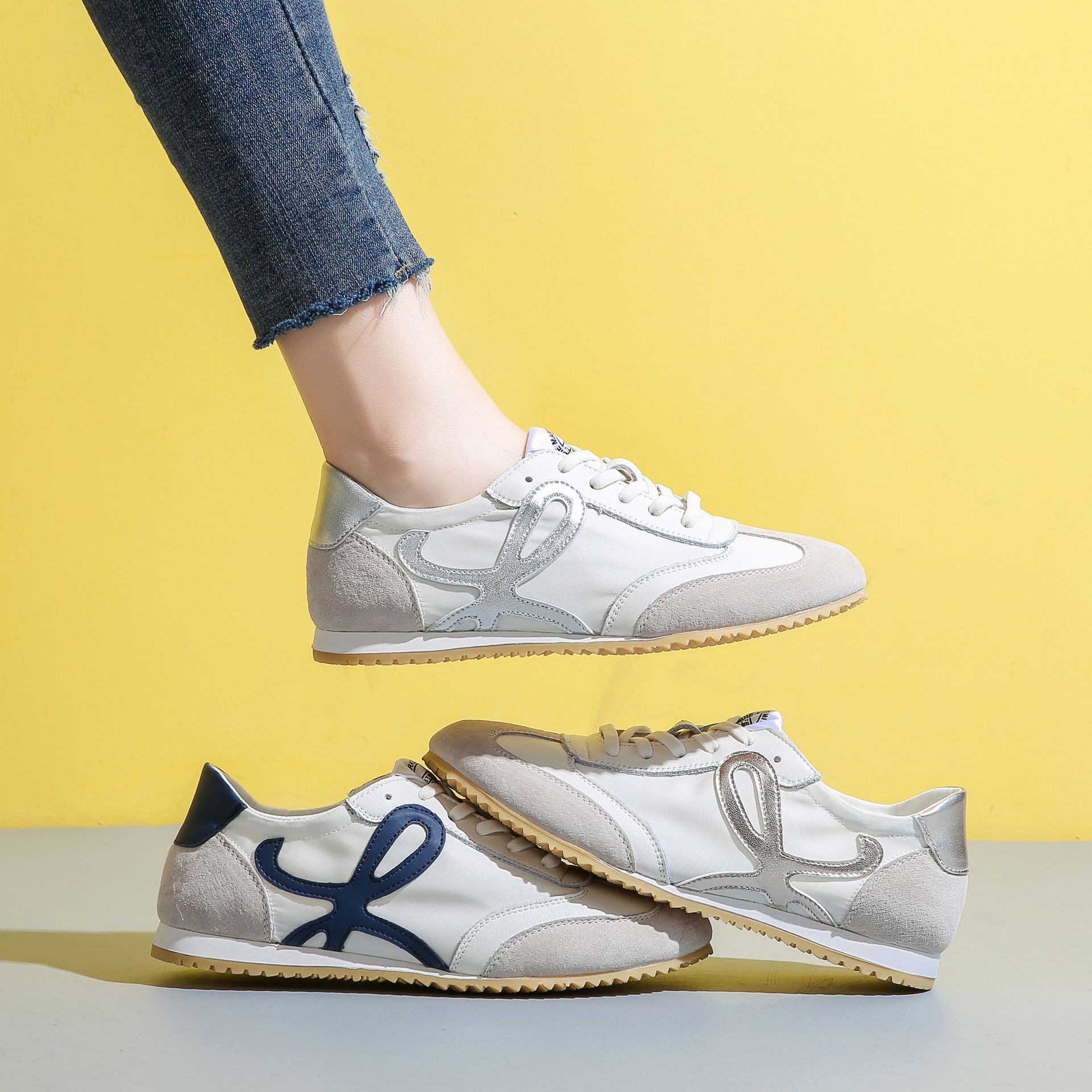 2020新款女鞋夏牛津布阿甘运动鞋女潮流休闲时尚牛筋底真皮小白鞋