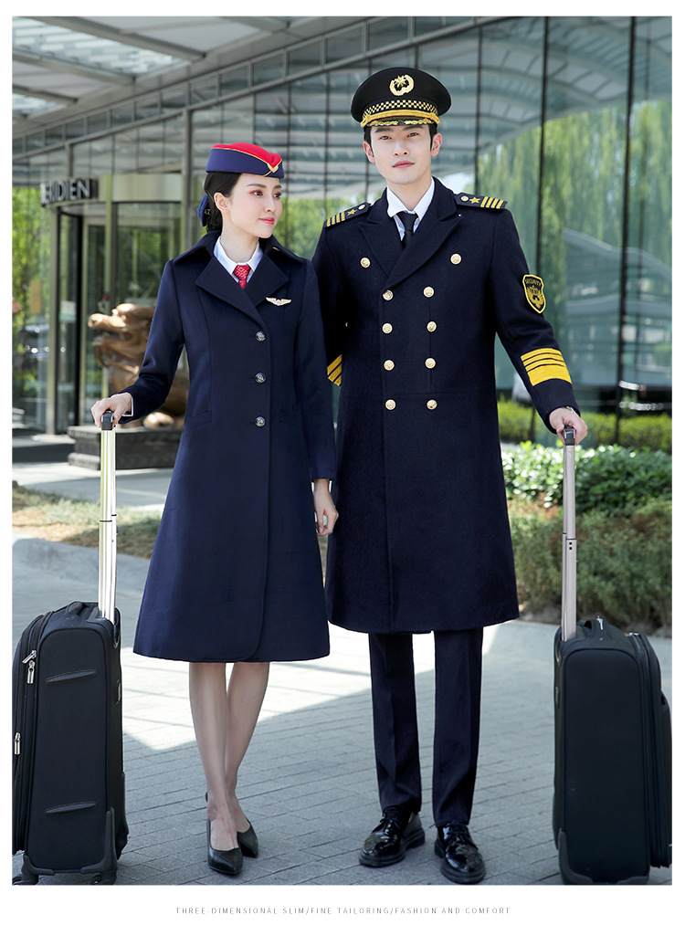 2020秋冬新款男女同款航空制服长款售楼部工作服韩版白领商务大衣