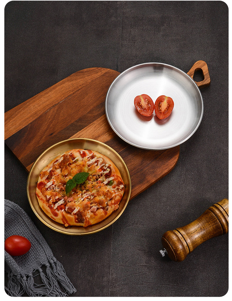 厂家直供不锈钢韩式烤盘酒店厨房通用烧烤盘圆形现代简约盘子批发