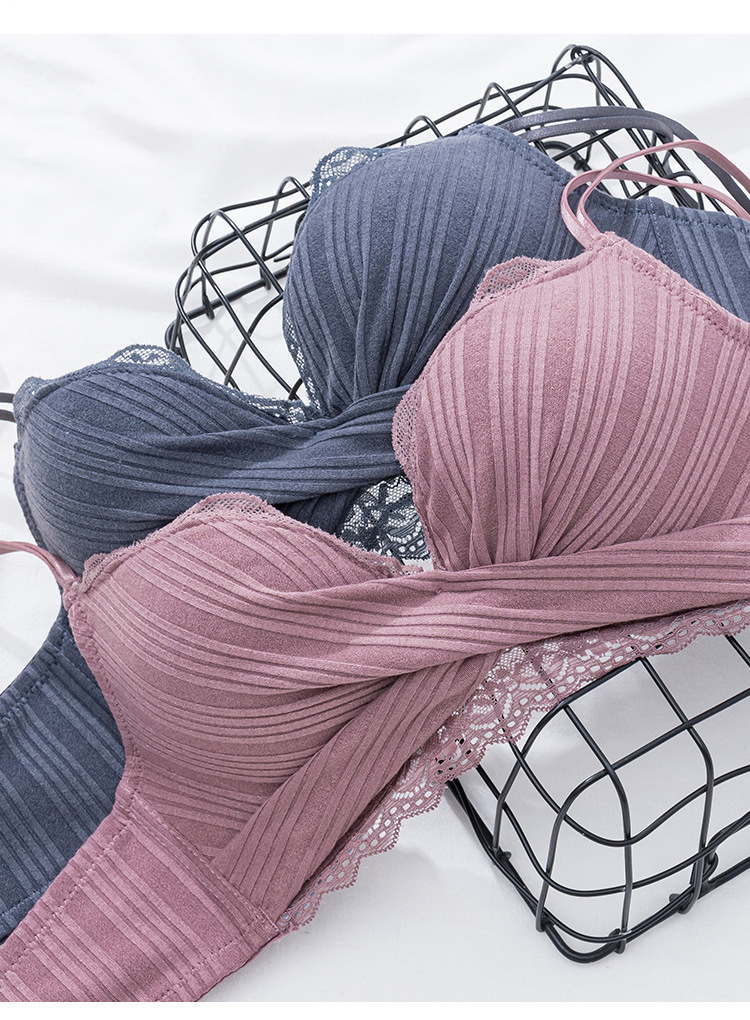 新品日韩少女无钢圈性感美背胸罩蕾丝小胸聚拢内衣女上托文胸套装