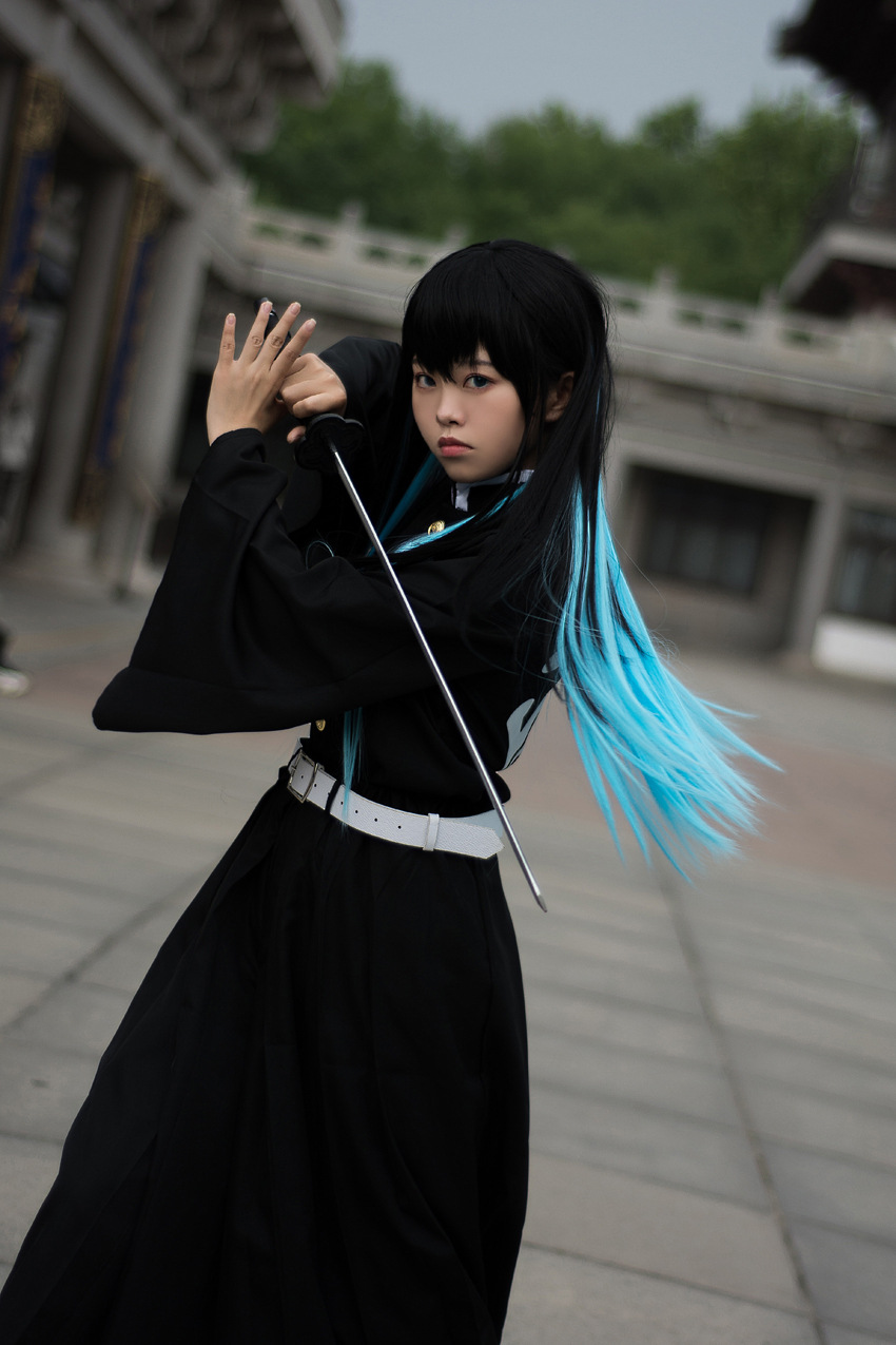 速卖通鬼灭之刃鬼杀队队服霞柱时透无一郎cosplay服假发一件代发