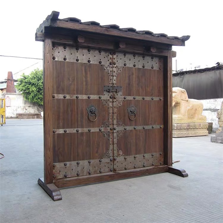 定制中式仿古大门 寺庙古建农村入户庭院门 宫廷明清原木平板大门