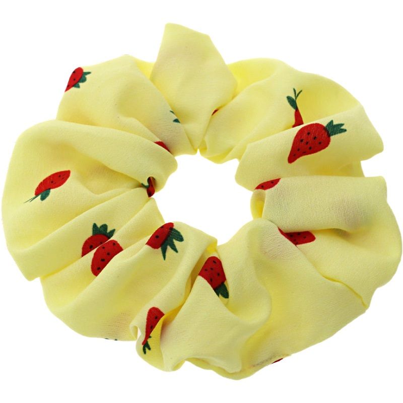 新款简约春夏猪大肠发圈草莓图案弹力皮筋大肠圈气质女生发绳发饰