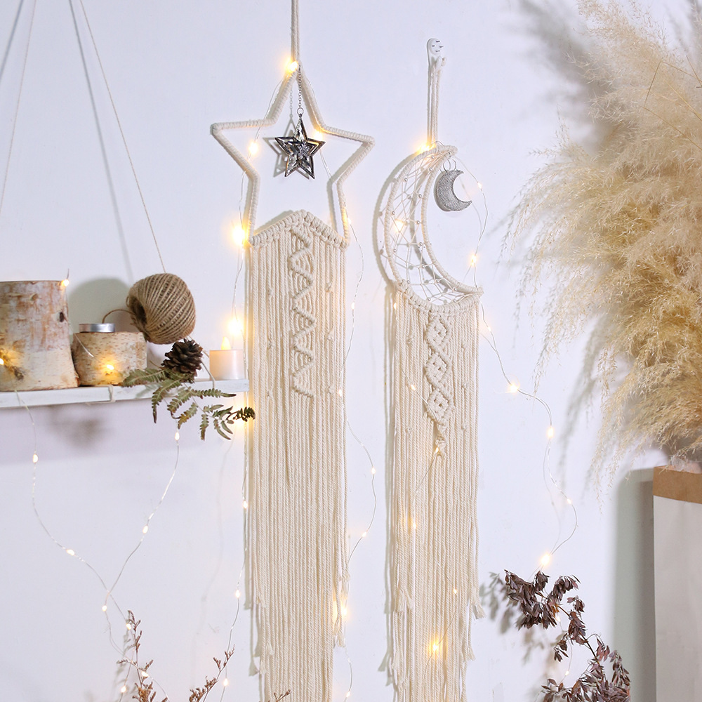 跨境欧美家居墙饰挂件捕梦网 ins创意手工编织星月风铃圣诞礼品