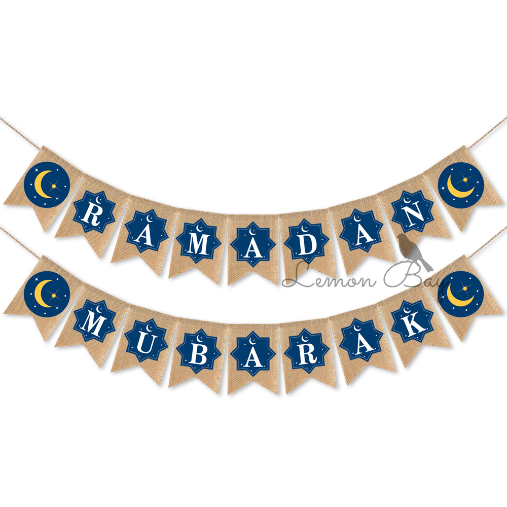 Ramadan Mubarak Muslim Festival Celebration Decoration Linen Hanging Flag Factory Direct Sales