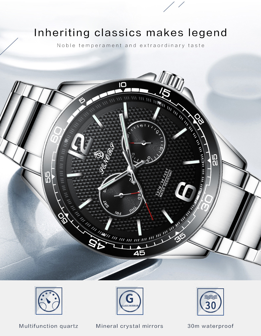 赛娜斯senors跨境专供户外运动防水非机械表多功能男士手表sn098