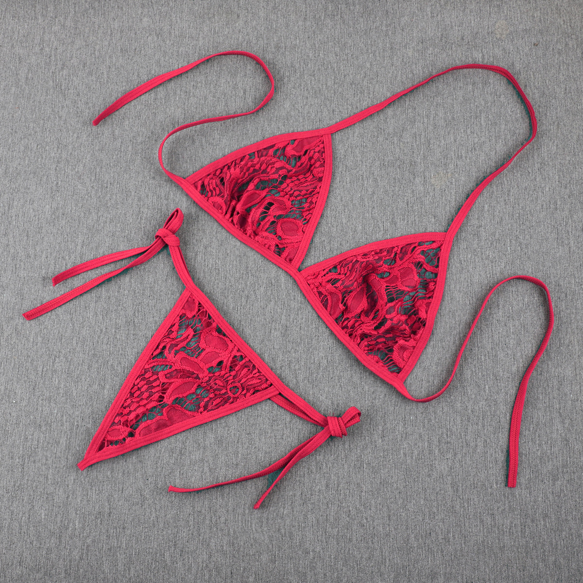 跨境厂家直批百搭内衣套装 三点式情趣透明网布文胸 性感系带丁字