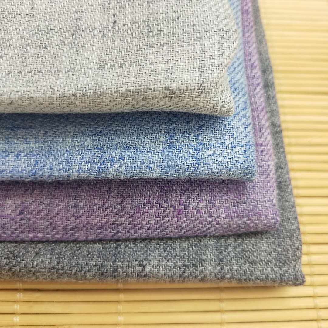 纯亚麻色织斜纹面料色纺复古斜纹布料11721