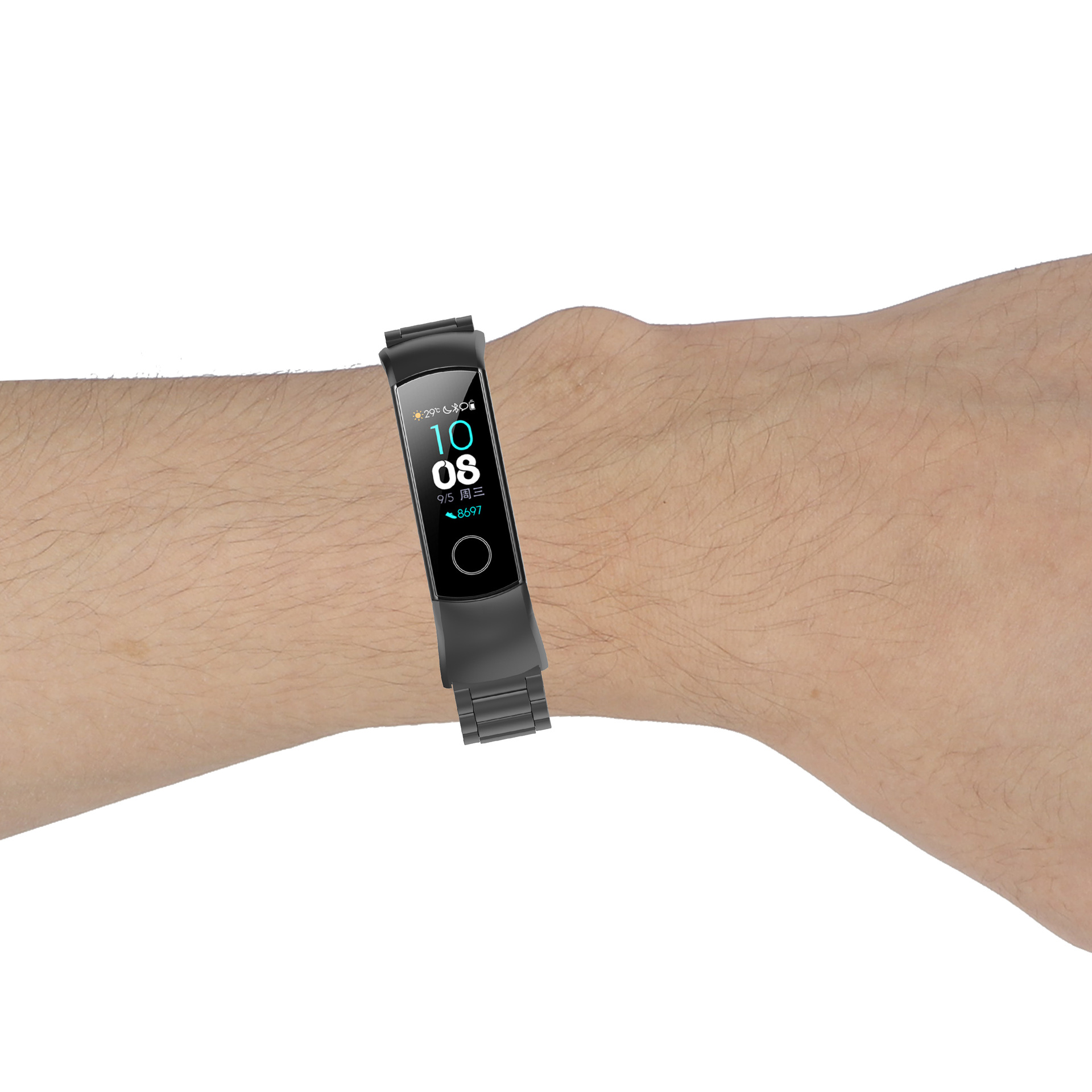 适用于华为honor荣耀手环4手环5(crs-b19s) 通用三珠不锈钢表带