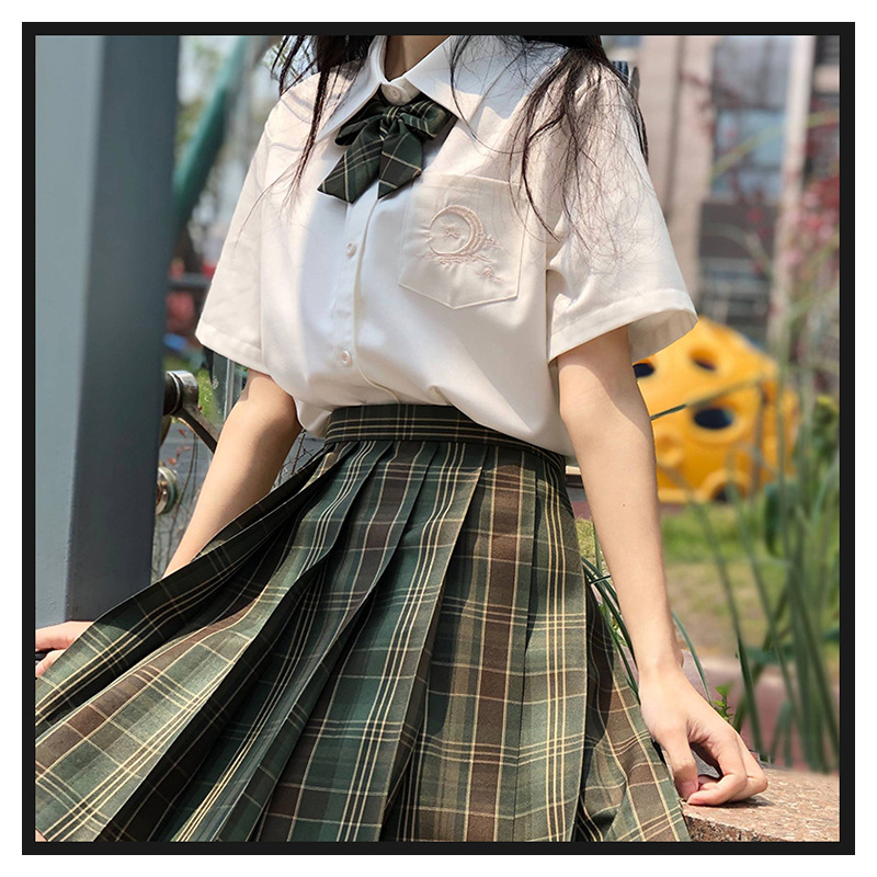 【神仙club】原创jk 月下鹤 零度 皓海 精致刺绣短袖衬衫 格子裙