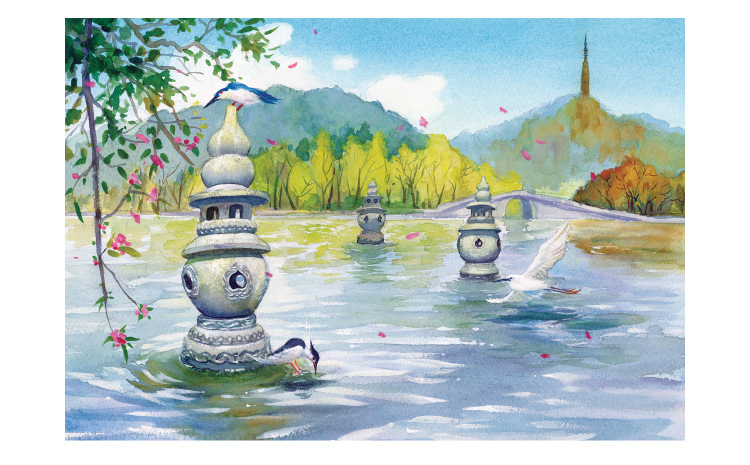书境文创手绘杭州明信片 旅行文创特色创意纪念品礼品 西湖雷峰塔