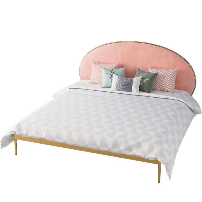 北欧铁艺床 半圆床头软包靠背金色公主床公寓卧室1.8米双人铁架床