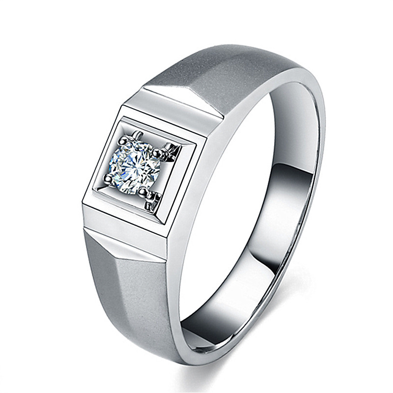韩版镀白18k金经典简约男士钻石戒指男婚戒结婚钻戒正品开口钻戒