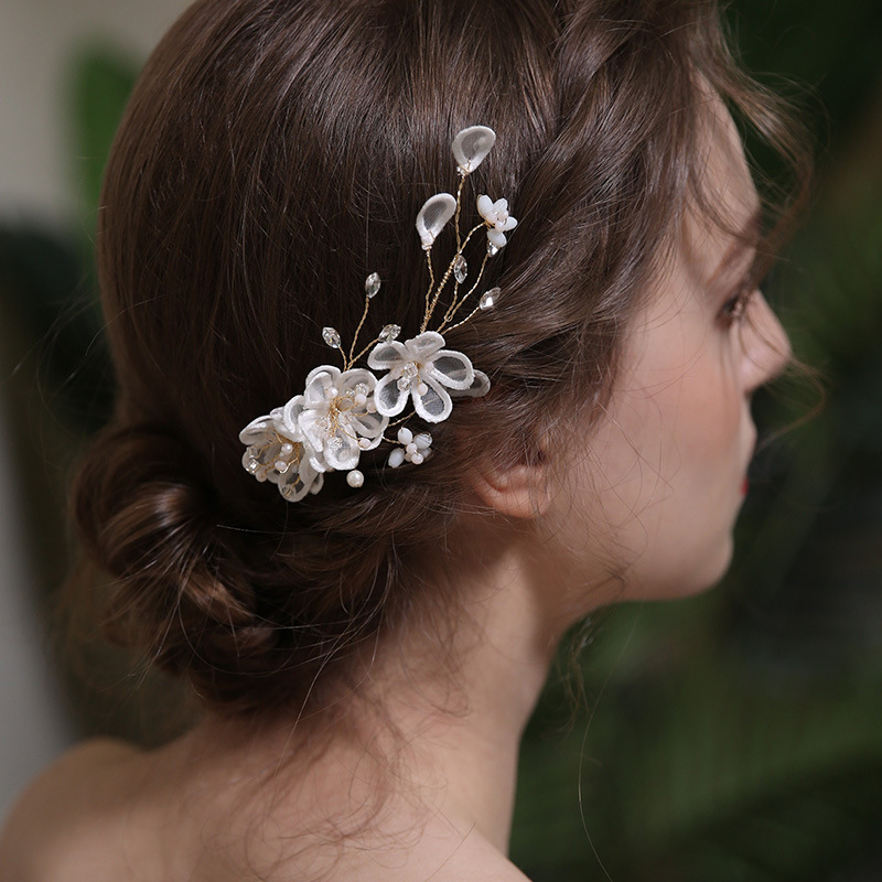 j6249布艺蕾丝花朵新娘头饰配饰跟妆晚宴礼服仙女边夹新娘发夹