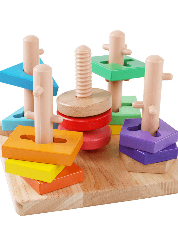 云和几何形状配对套柱智慧盘五柱启蒙玩具木头形状认知拼插积木
