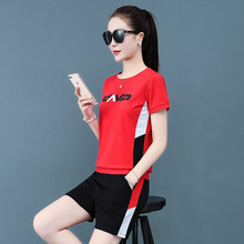 图荣夏季新款短袖短裤休闲套装女韩版时尚印花跑步运动服两件套女