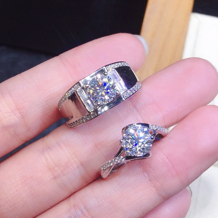 八心八箭镀pt950闪钻锆石仿真莫桑钻开口戒指 男女情侣对戒 批发