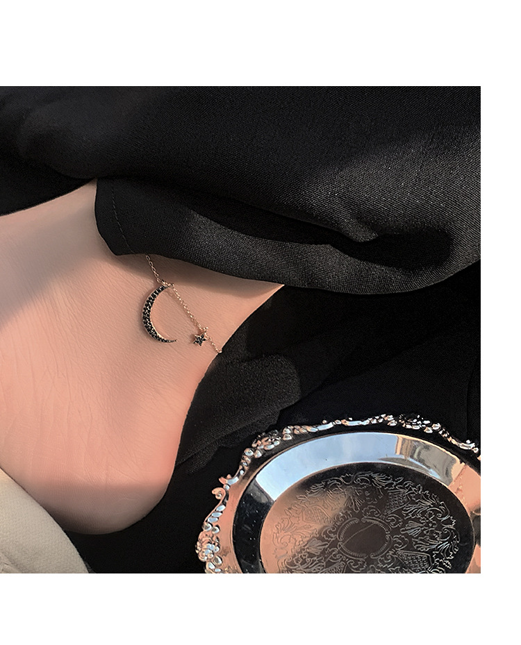 黑色月亮星星脚链精致微镶锆石脚踝链子温柔气质简约学生足链女款