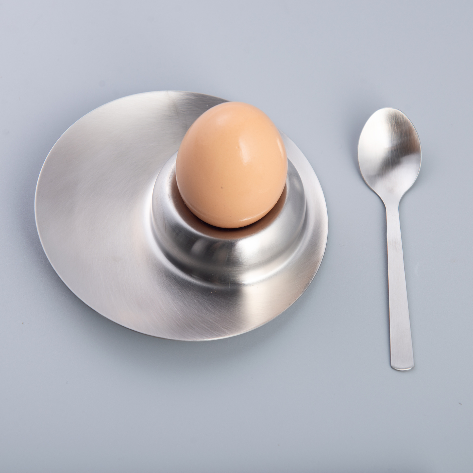 出口品质304不锈钢蛋托鸡蛋托蛋杯磨砂配小勺子