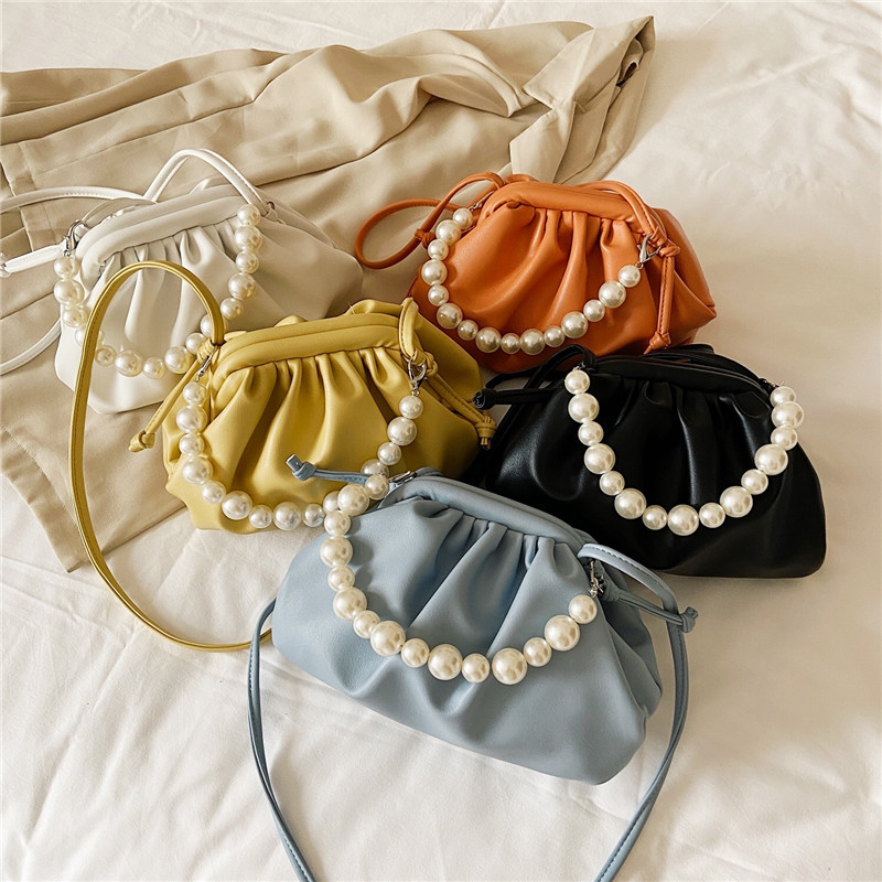 Pleated Small Bag 2020 New Fashion European and American Fashion Pearl Hand Messenger Bag Western Style Clip Shoulder Bag