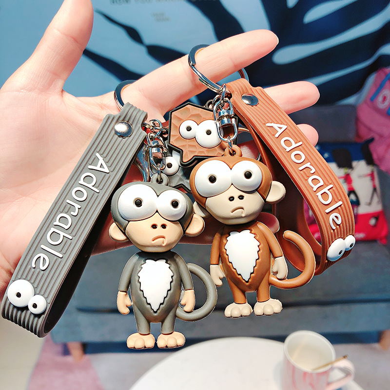 创意个性卡通滴胶俏皮猴子钥匙扣ins可爱潮流钥匙链包包挂件批发