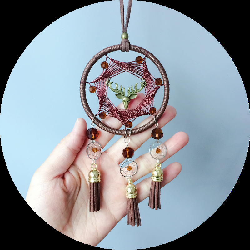 ins车挂捕梦网汽车挂件扑铺朴梦网手工七芒星挂件流苏车挂