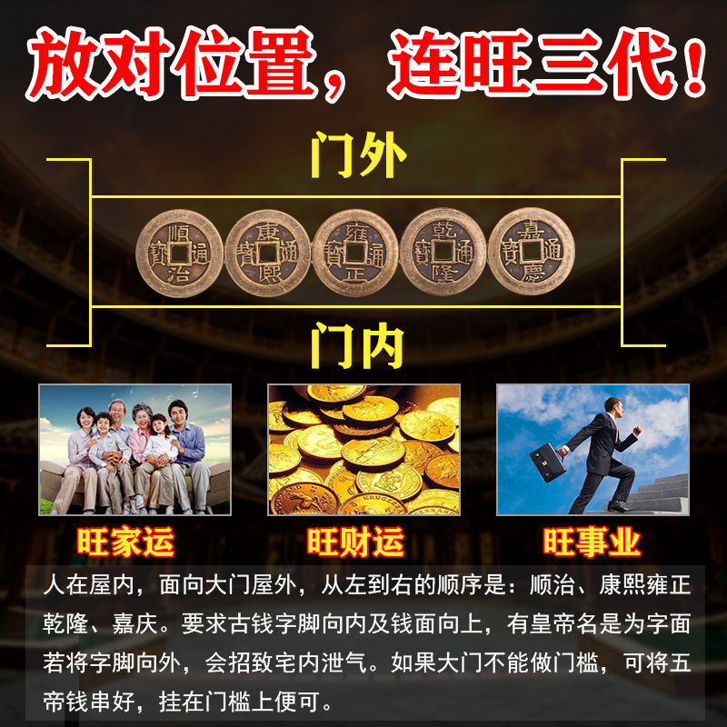 开光纯铜六帝钱加厚散装过门石下的五帝钱真品镇宅招财压门槛专用