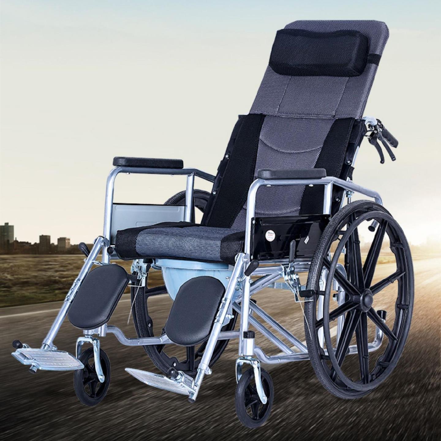 加厚钢管轮椅老人带餐桌便盆折叠轻便多功能手推车残疾人轮椅车.