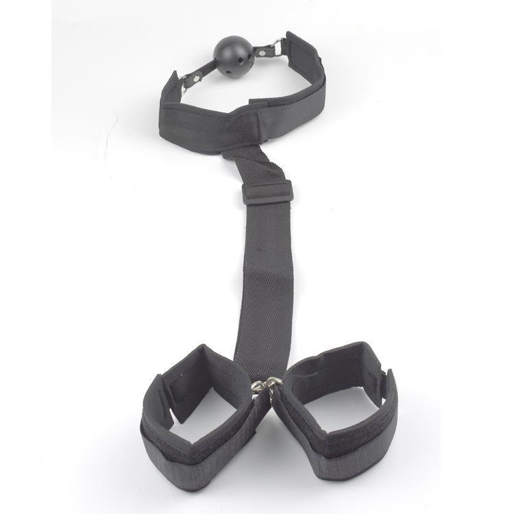 反背手铐口球口塞连颈背拷毛绒项圈捆绑批发一件代发成人情趣用品